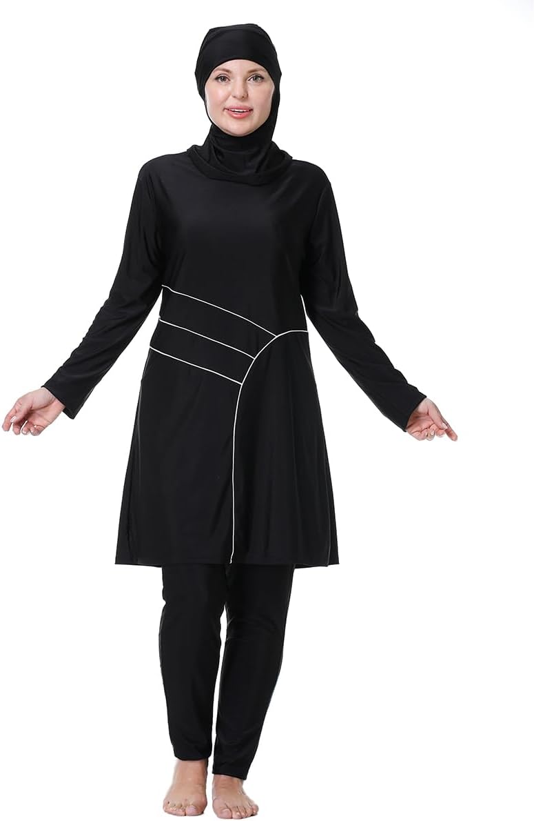Plus Size Muslim Swimsuits for Women Rash Guard Swimwear Top Pants with Hijab/Cap
