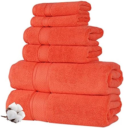NOVA Luxury Linen - Hotel Quality Turkish Towel Set for Bathroom (6 Pcs Towel Set, Coral)