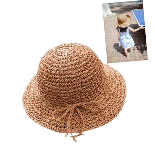 Girls Straw Hat for Beach Vacation Boy Girl Casual Sun Protective Cap Bowknot Design Circumference Stylish and Comfortable for Outdoor Fun Khaki3