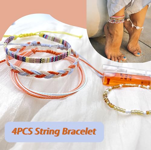 Image of Beach Summer Ankle Bracelet for Women Handmade Braided Adjustable String Anklets Waterproof Surfer Bracelet