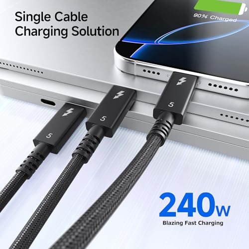 Image of Cable Matters [Intel Certified] 80Gbps Active Thunderbolt 5 Cable - 6.6ft / 2m, Supports up to 120Gbps Bandwidth Boost, 240W Charging, 8K Video, Compatible with Thunderbolt 4 /3, USB4, and USB-C