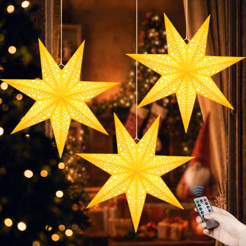 3 Stück 45cm Weihnachtsstern Beleuchtet, 3D Papierstern mit Fernbedienung...