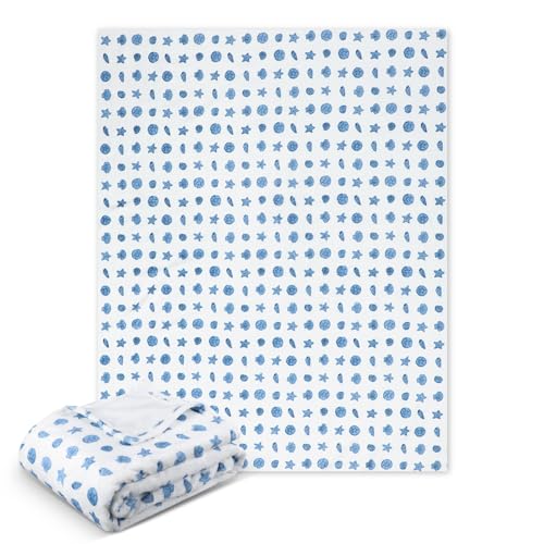 SmoothNovelty Ocean Life Ocean Beach Coastal Throw Blanket 50x60in Blue Nautical Coastal Bed Blanket Seashell Starfish Soft Flannel Throw Blankets for Adults Sofa Couch Bed Room Birthday Gift Decor