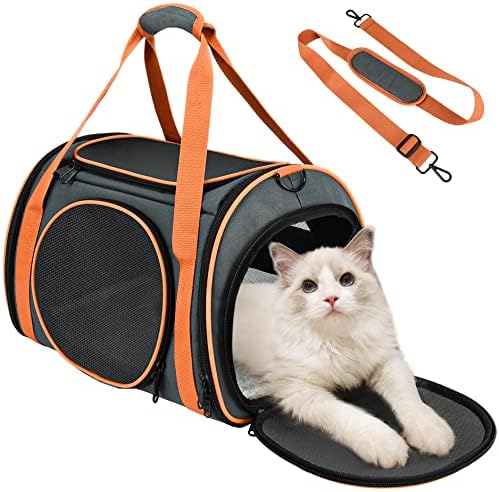 AgianCemal Pet Carrier Airline Approved, Cat Carrier for Cats Dogs with 5 Mesh Windows, Soft-Sided Pet Carrier Bag for Travelling/Visting Vet, Collapsible Cat Carrier