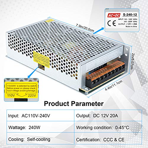 Miniatura 2 de Kingwen 12v 20a Fuente De Alimentacion Transformador Interruptor,Transformador De Potencia, De Voltaje Para Tira De Led,Ac 100v 240v A Dc 12v 20a 240w