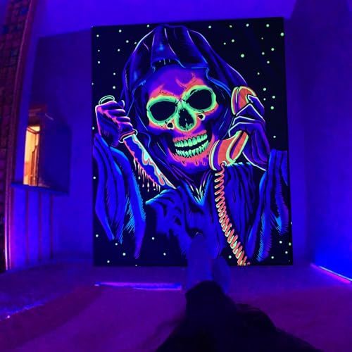 Jhdstore Blacklight Scary Horror Tapestry Blacklight Horror Face Tapestry Uv Reactive Tapestries Wall Hanging Glow In The Dark Party Backdrop Tapestry For Bedroom Living Room 60 Inch X 40 Inch thumb #3