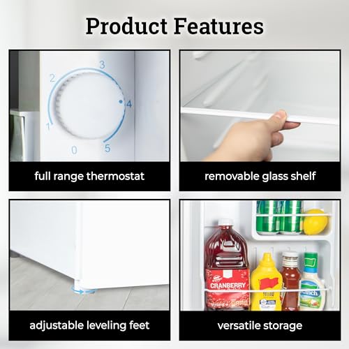 Image of Igloo 1.6 Cu.Ft Mini Fridge with Freezer- Single Door Compact Refrigerator with Glass Shelves for Homes, Dorms & Offices- Keep Snacks, Drinks & Frozen Foods Cool with Temperature Control Fridge- White