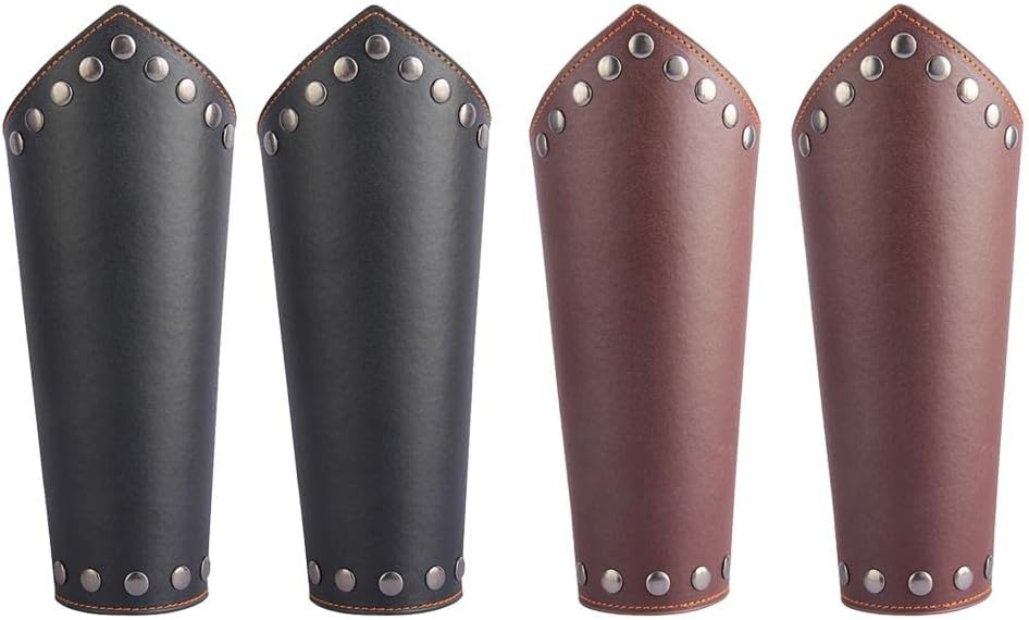 Premium Quality Leather Arm Guards Set of 4 - Medieval Wristband Bracers for Costume, LARP, and Cosplay - Adjustable Lace-Up Design - Great for Teens and Adults, Unisex