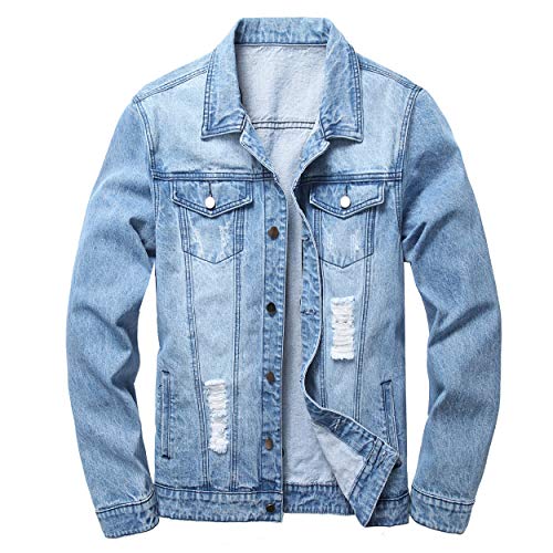 QIMYUM Jean Jacket For Men, Distressed Slim Denim Jacket (Small