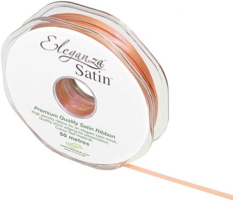 3 x 50 mm Premium Quality Ribbon, Satin, Peach, 11 x 11 x 2 cm