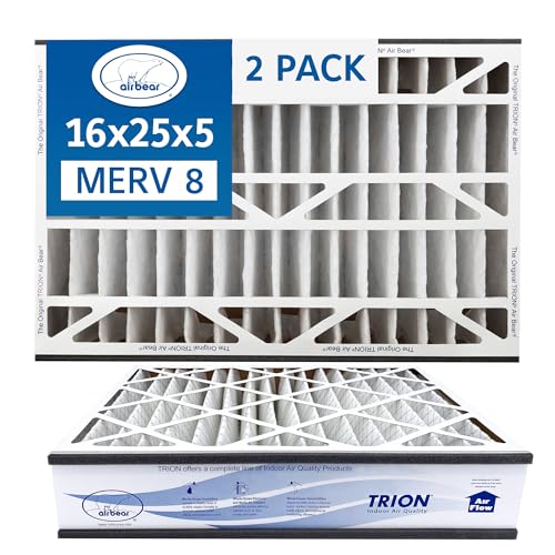 Air Bear 16x25x5 Air Filter MERV 8 (2-Pack) Pleated HVAC Air Filter Replacement (Actual Size: 15.50 x 24.25 x 4.9 Inches) Compatible with part no: 255649-105