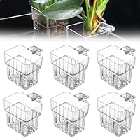 GOMETY 6 Stück Aquarium Pflanzenhalter, Hängend Pflanztopf Aquarium Acryl Transparent Cup Pflanzkorb Pflanzenständer für Aquarien für Fisch Tank Aquaponic Pflanzenkultur, Aquascape Dekorationen