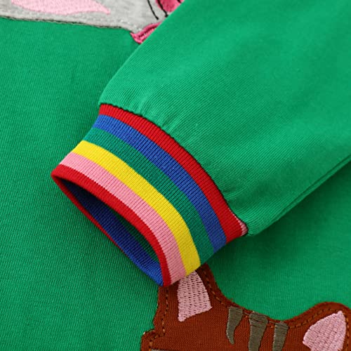 Image of Girls Cotton Long Sleeve Casual Cartoon Appliques Striped Jersey Dresses
