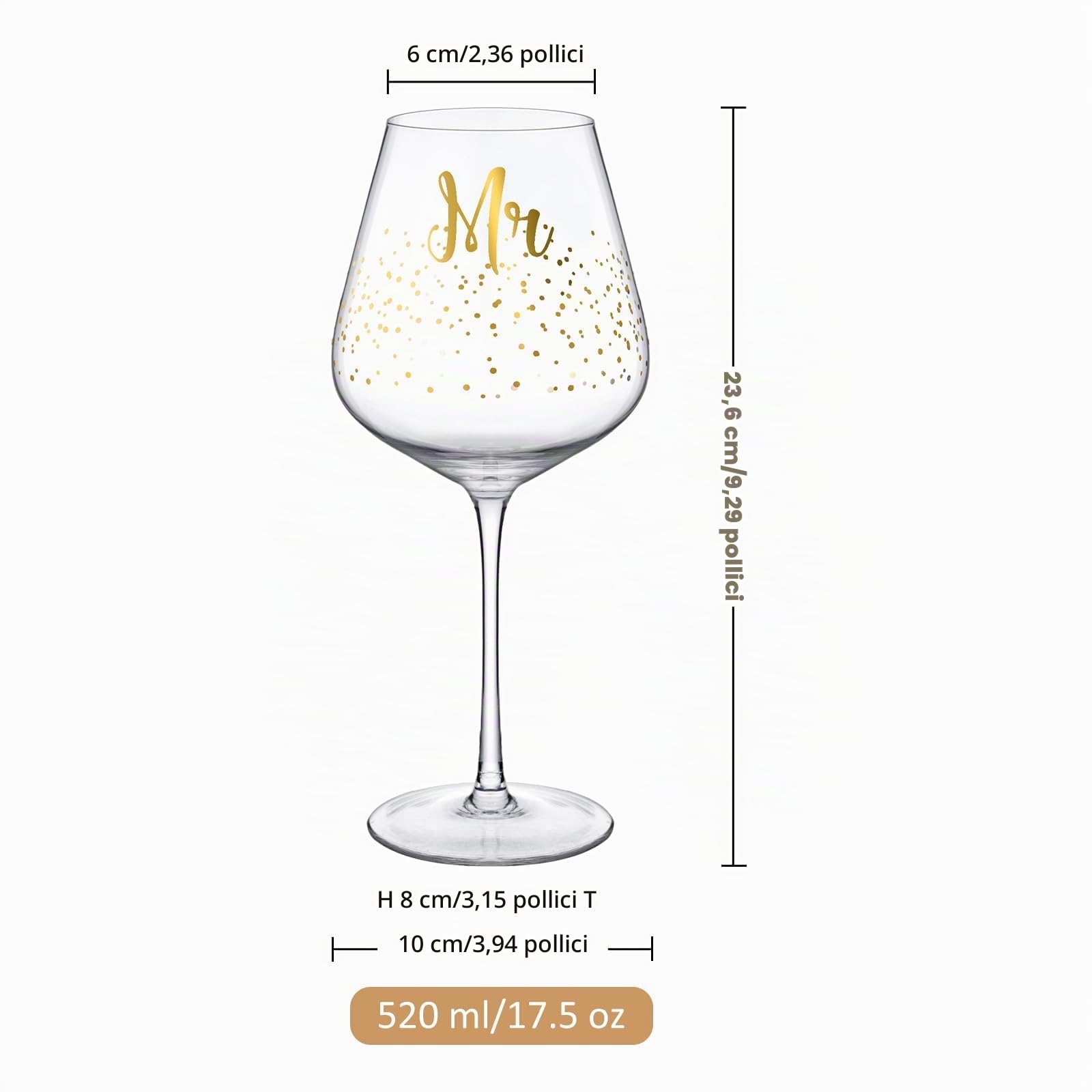 Joeyan 520 ml Set di 2 Mr e Mrs Calici Vino Rosso con Decalcomania Dorata