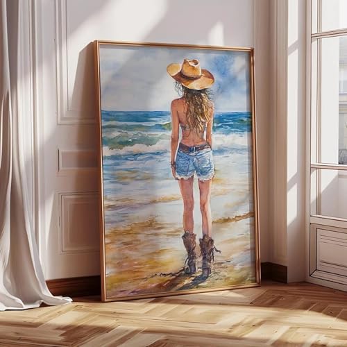 Impression sur toile aquarelle de plage de haute qualité 70x90cm