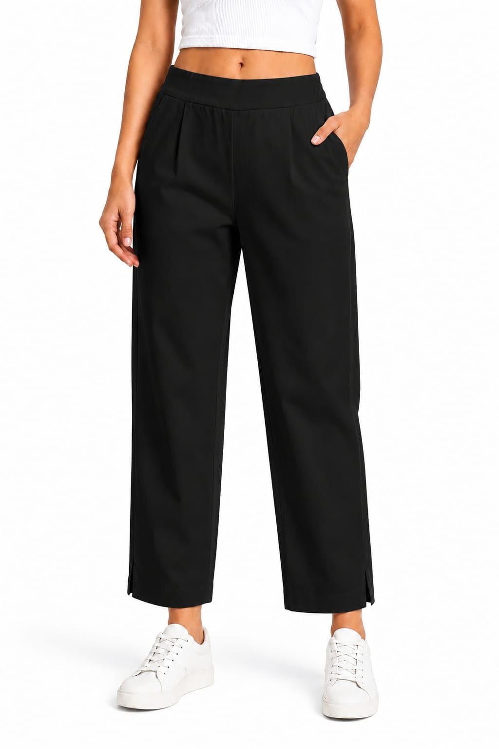 Women's Solid Straight Fit 100% Cotton Trousers | High Waist Pants, Side Pockets, Ankle Length Pants for Office, Casual-picture-41