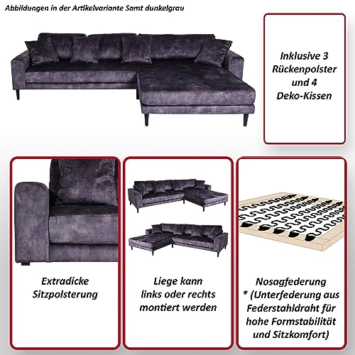 Mendler Ecksofa HWC-J54, Couch Sofa 3-Sitzer L-Form Liegefläche Links/rechts 295cm - Samt rost-rot – Bild 4