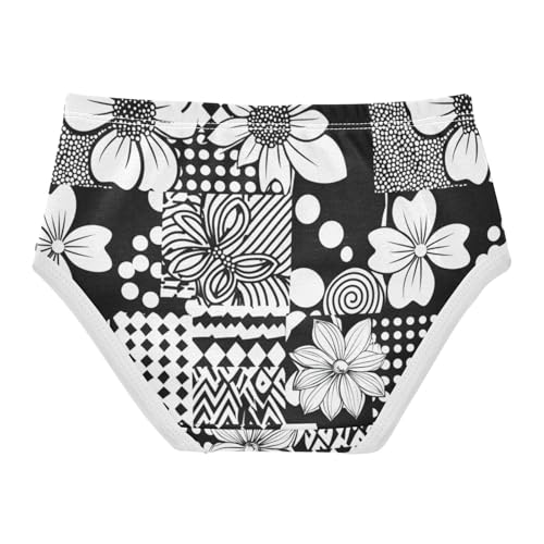 ZZKKO Black White Geometric Floral Girls Underwear Toddler Panties for Girls Comfort Brief Size 2T-8Y2
