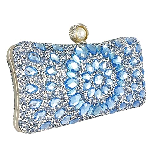 Image of Boutique De FGG Mini Pearl Clasp Crystal Clutch Purses for Women, Evening Bags Wedding Handbag, Party Rhinestone Clutch Bag