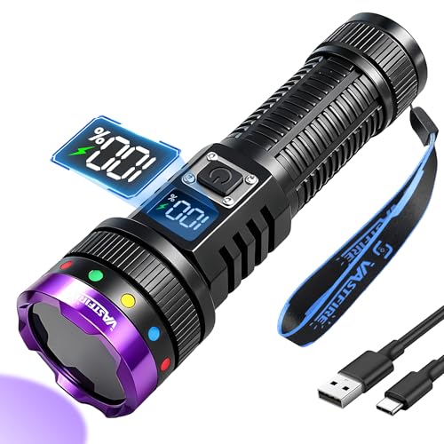 VASTFIRE 365nm UV Torch Rechargeable with Filter Lens 30W Ultraviolet Flashlight with LCD Display Strong UV Black Light for Golf Ball Finder Resin Curing Pet Urine Detection Rocks Scorpion
