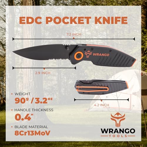 WRANGO TOOLS EDC Pocket Knife - Compact Every Day Carry Tactical Pocket Knife - 2.9" 8Cr13MoV Drop Point Partially Serrated Blade - Lightweight 3.2oz - Folding Knife - Image 3