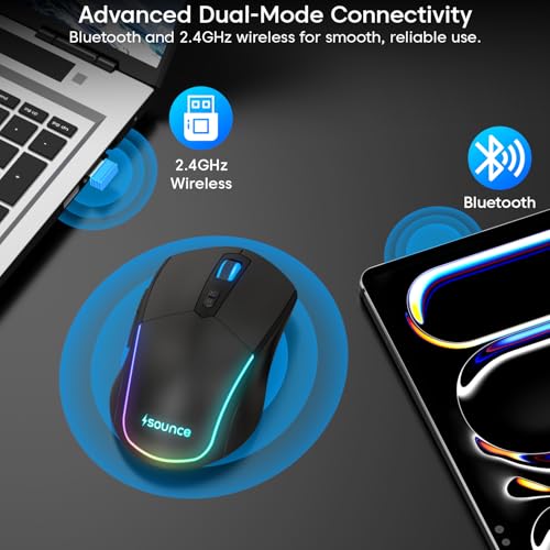 Image of Sounce Ai LogicOne Wireless Mouse with One-Click AI Button, Forward & Back Navigation Keys, 4000 DPI Sensor, 2.4GHz USB Nano Receiver, BT 5.3, Ergonomic Silent Click for Laptop, PC, MacBook (Black)