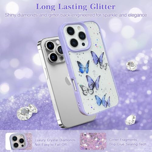 Image of VONZEE for iPhone 15 Pro Clear Glitter Butterfly Case, Cute Bling Sparkle Shiny Soft TPU Bumper Shockproof Women Girls Slim Protective Phone Cover for iPhone 15 Pro 6.1 inch,Purple