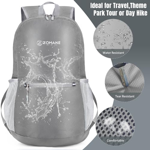 Image of ZOMAKE Ultra Lightweight Hiking Backpack 20L, Packable Small Backpacks Water Resistant Daypack for Women Men(Silver Grey)