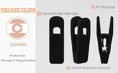 Miniatura 3 de Perchas de terciopelo con 20 clips negros para pantalones, clips de dedo fuertes perfectos para perchas finas
