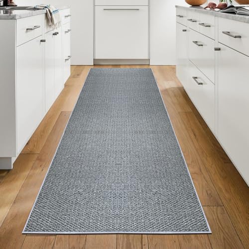 WTHYGB Teppich Läufer Flur Teppichläufer Küchenläufer Küche Teppiche rutschfest Waschbar Bettvorleger für Flur Waschküche, 60x150cm einfarbig Grau