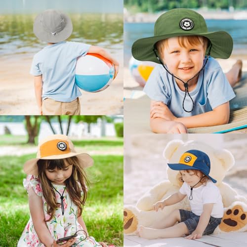Kids Sun Hat Waterproof Quick-Drying Wide Brim Bucket Hats for Boys Girls Cute Bear Summer Beach Hiking Hats Age 2-83
