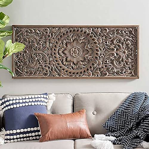 Royal Traders Floral Tropical Carved Wood Wall Panel. n Wall Art Home Decor. Large Wood Wall Plaque. Size (20x46) inch Brown Colour