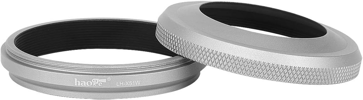 Haoge LH-X51W 2in1 All Metal Ultra-Thin Lens Hood Shade with 49mm Adapter Ring Set for Fuji X100VI Fujifilm FinePix X100V Camera Silver
