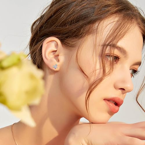 Milacolato 925 Sterling Silver Stud Earrings for Girls Women 14K Gold Plated Hypoallergenic Screw Back Earrings Cubic Zirconia Heart Butterfly Stud Earrings Set for Toddlers Teen Girls Over 3 Years Old3