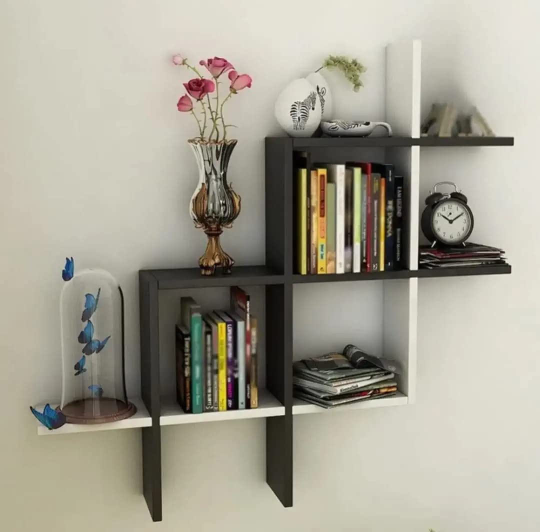 DOMESTIC POINT Wooden Wall Shelve Mounted Shelves Home Decor Wall Shelf for Living Room Stylish/Decoration Shelves/Intersecting Wall Shelf/Multipurpose Wall Shelve-Black & White