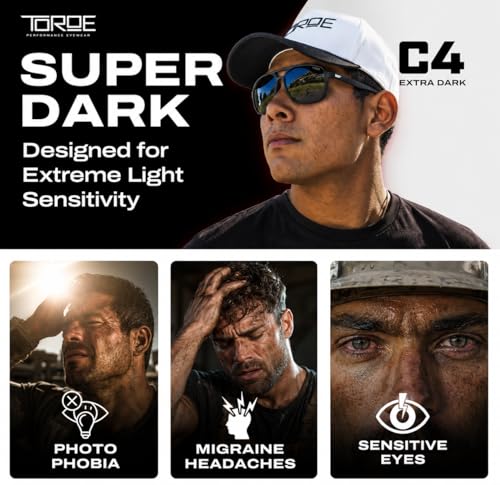Image of TOROE Super Dark Black Out Polarized Sunglasses Extreme Light Sensitivity Advanced UV Protection C4 Impact Resistant