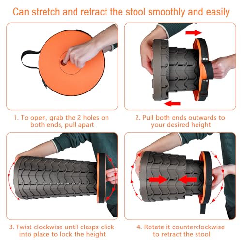 Image of Boreeman Upgraded Folding Stool Lightweight Yet More Sturdy with Load Capacity 400lbs Portable Collapsible Stool for Camping Fishing Hiking BBQ (Orange)