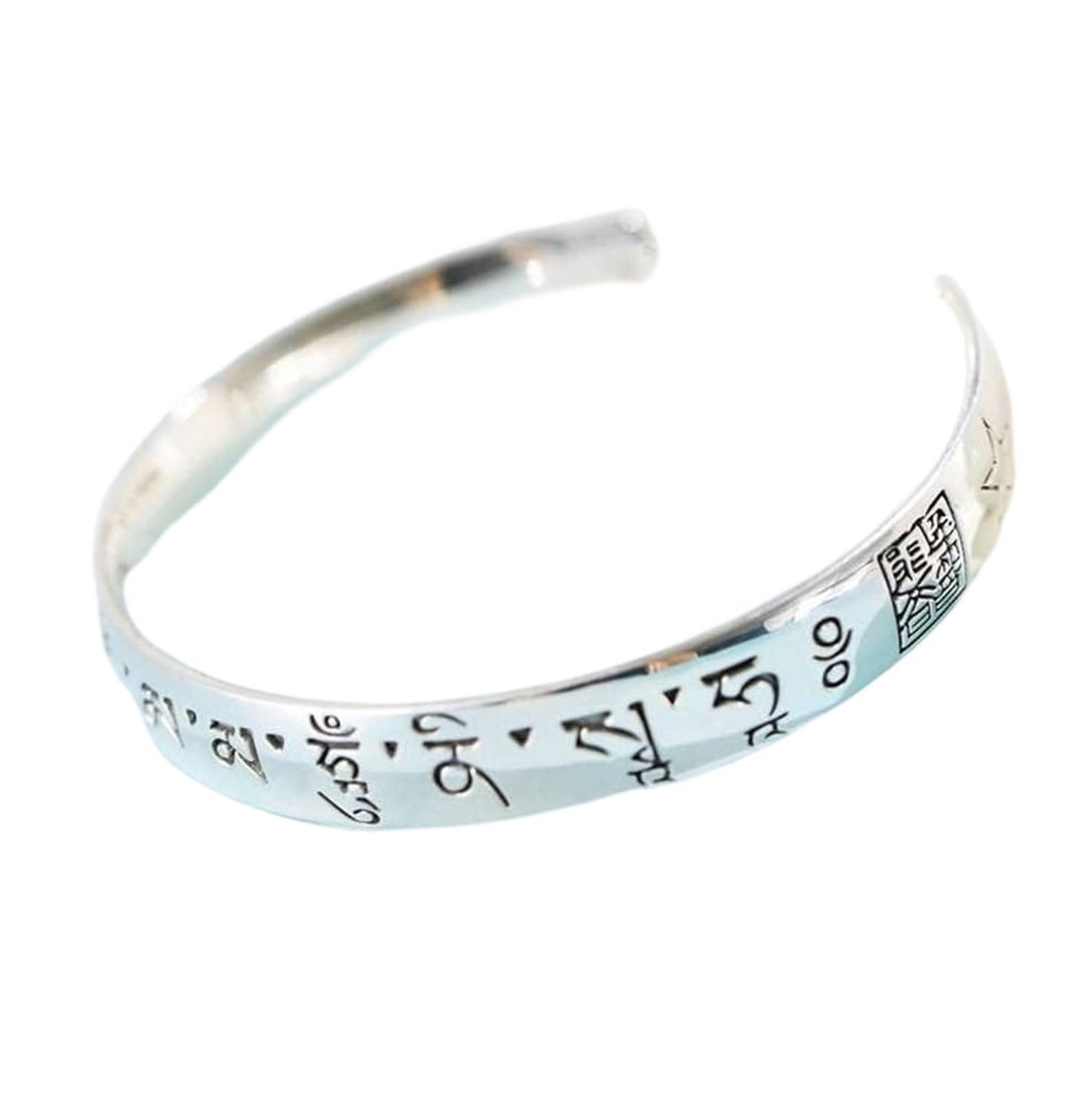 Bracciale in argento, bracciale rigido alla moda, bracciale retrò S999 Bracciale in argento Incantesimo buddista Bracciale rigido in argento regolabile Bracciale gioielli in argento personalizzato