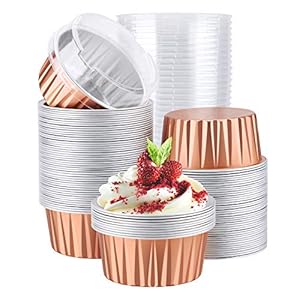 EUSOAR Cupcake Liners, 5oz 125ml Muffin Liners Cups with Lids 100pcs, Creme Brulee Ramekins, Disposable Foil Ramekins, Aluminum Foil Baking Cups, Cupcake Baking Cups, Aluminum Foil Cupcake Holder Pan