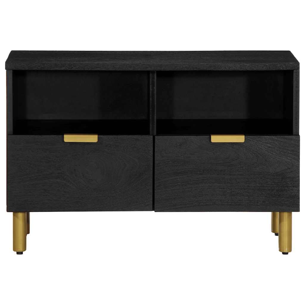 Mobile TV nero in legno 70 x 33 x 46 cm con maniglie in metallo, contenitore multimediale per soggiorno e ufficio, salvaspazio, CD e DVD, stile industriale