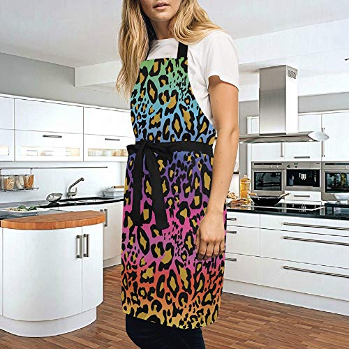 Alaza Rianbow Leopard Print Animal Funny Apron With 2 Pockets For Women Men Adjustable Garden Bib #TOP2