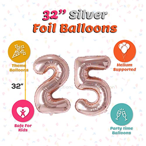 Image of Rozi Decoration Foil 32? Inch Rose Gold 25 Number Decoration | 25Th Birthday Decoration Items | 25Th Anniversary Decoration Items Kit | 25 Balloon For Birthday Pack Of 2 Pcs
