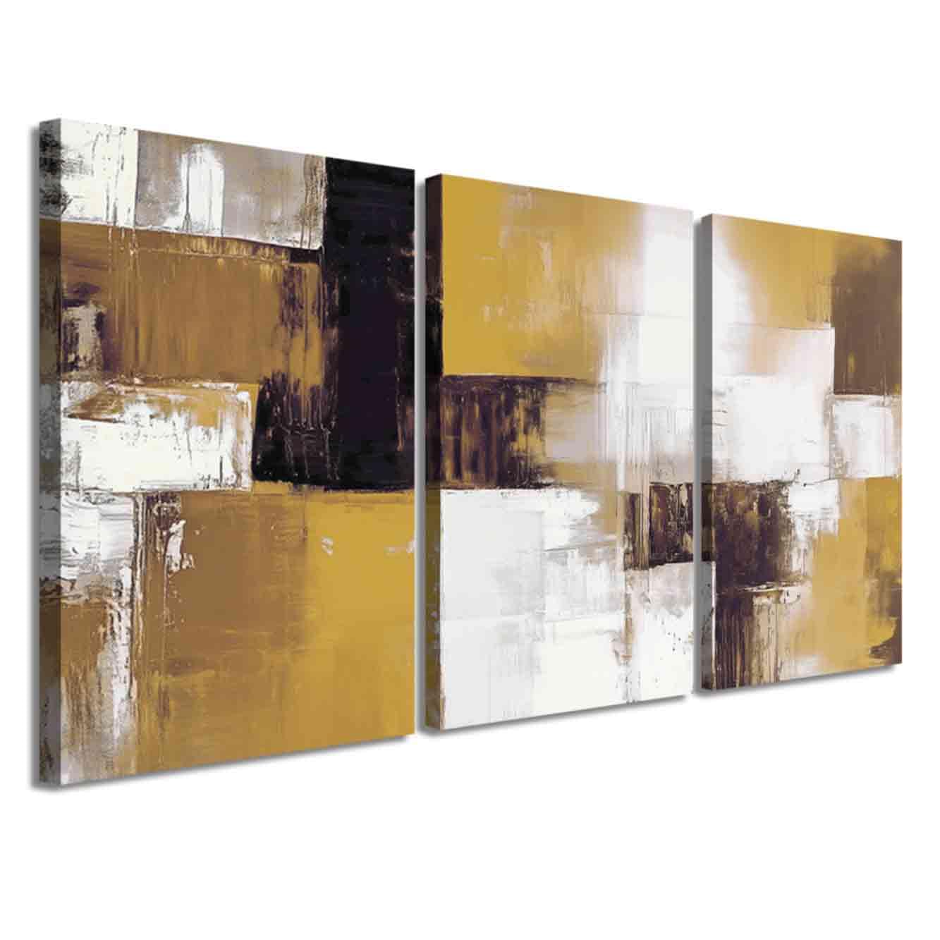 LZIMU 3 Pcs Abstract Wall Art Black White Grey Picture Prints Minimalist Geometry Canvas Painting Modern Neutral Aesthetic Artwork Office Living Room Bathroom Decor (Yellow, (12x16inchx3 Pieces))