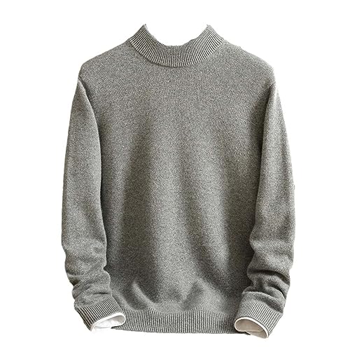 Alloaone Men Middle-Aged Thick 100% Solid Cashmere Half-High Cashmere Sweater Round Neck Cashmere Sweater
