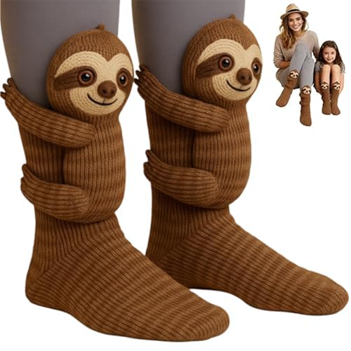 Sloth Socks 3D Animal Socks Cute Hand Crocheted Soft Breathable Cotton Novelty Sock Breathable Anti-Sweat Design Sloth Sock Hugging Novelty Fun 3D Knit Animal Sock for All Occasions for Adults