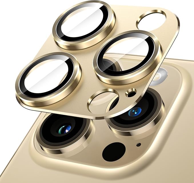 Image of Camera Lens Protector for iPhone 14 Pro 6.1-Inch & iPhone 14 Pro Max 6.7-Inch, Full Coverage 9H Tempered Glass Ring Cover, Matte Metal Plate, Case Friendly (Gold)