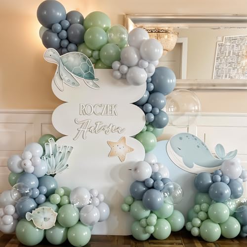 Image of Blue and Green Balloons, Goose Balloon Sage Avocado Green Dusty Slate Fog Blue Sand White Clear Latex Balloons for Boho Bridal Baby Shower Graduation Anniversary Wedding Birthday Party Decorations