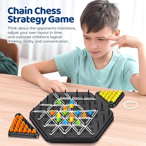 Image of Mashes Chain Triangle Chess Game Triggle Rubber Band Game for Kids & Adults, Fun Family Board Game, Brain Teaser Puzzle, Interactive Chess Set for 2-4 Players, Multicolour