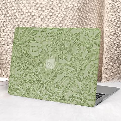Seorsok Compatible with MacBook Air 13 Inch Case 2022 2021 2020-2018 Release A1932 A2179 M1 A2337,Elegant Leaves Flowers Leather Plastic Hard Shell Case with Keyboard Cover,Green Blooming Floral Cover