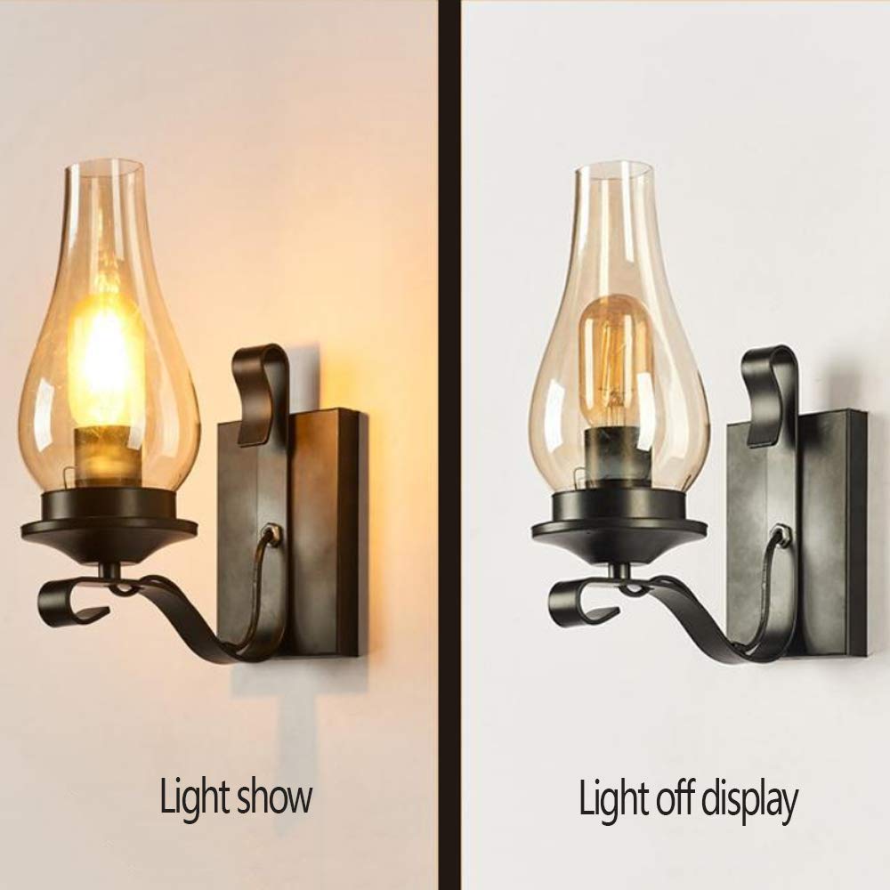 Lampada Da Parete Retrò Applique Parete Industriale Ferro E27 Paralume Vetro Lampada A Muro Semplice Ristorante Casa Bar Camera Letto Comodino Corridoio Illuminazione A Parete Decorativa Interni,F